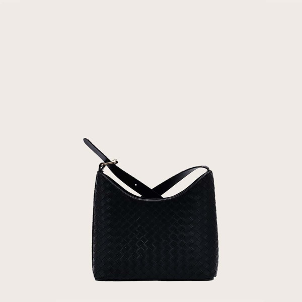 

Braided Design Shoulder Bag, Black
