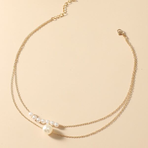 

Faux Pearl Decor Layered Necklace, Gold