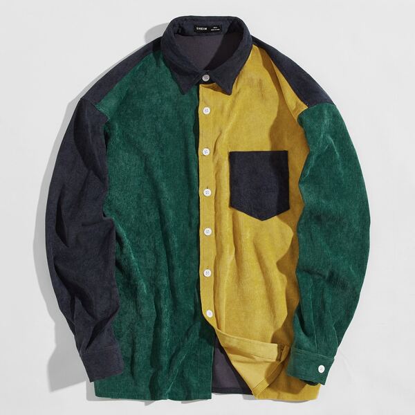 

Men Colorblock Button Front Corduroy Coat, Multicolor