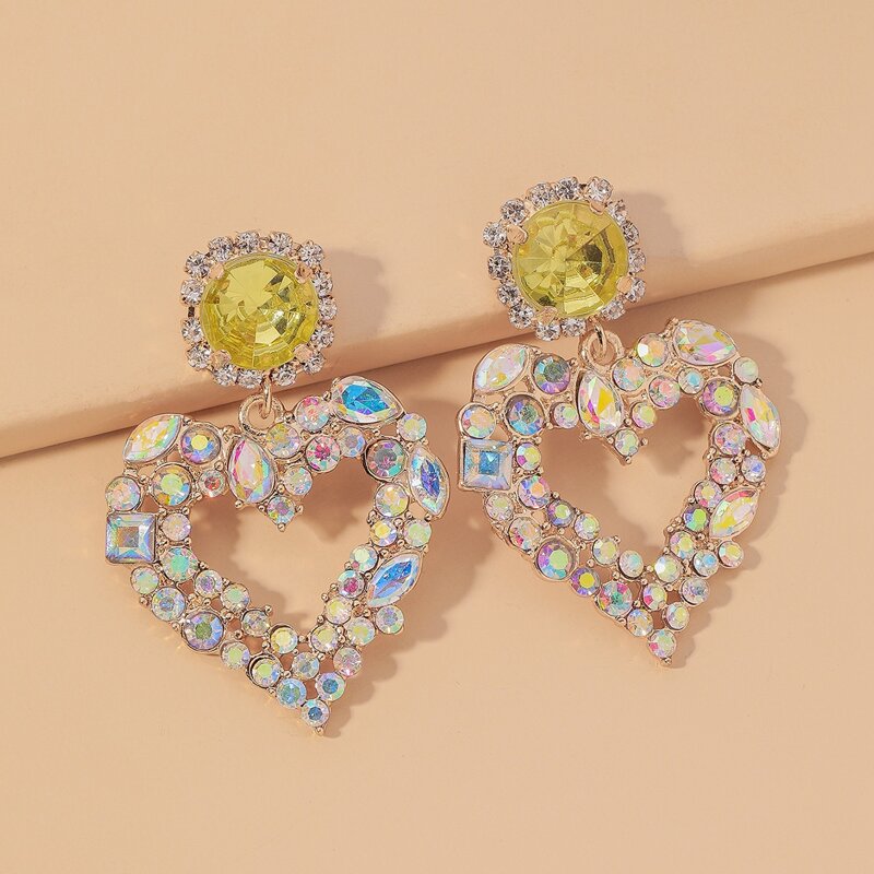 

Rhinestone Heart Drop Earrings, Multicolor
