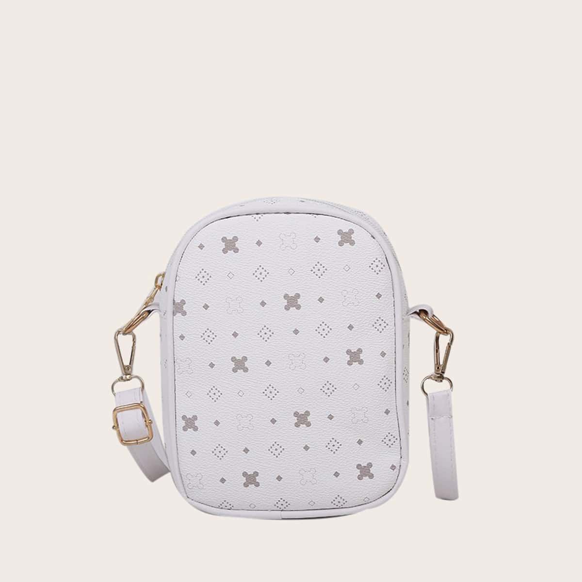 

Geometric Graphic Crossbody Bag, White
