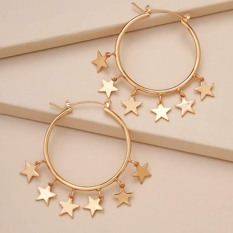 

Star Hoop Earrings, Gold