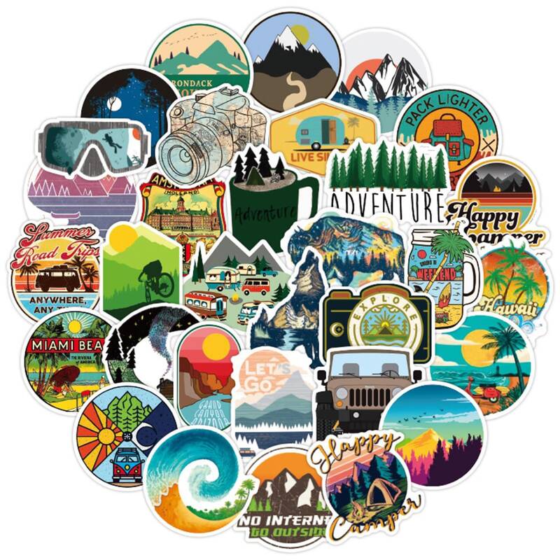 

50pcs Tropical Scenery Print Sticker, Multicolor