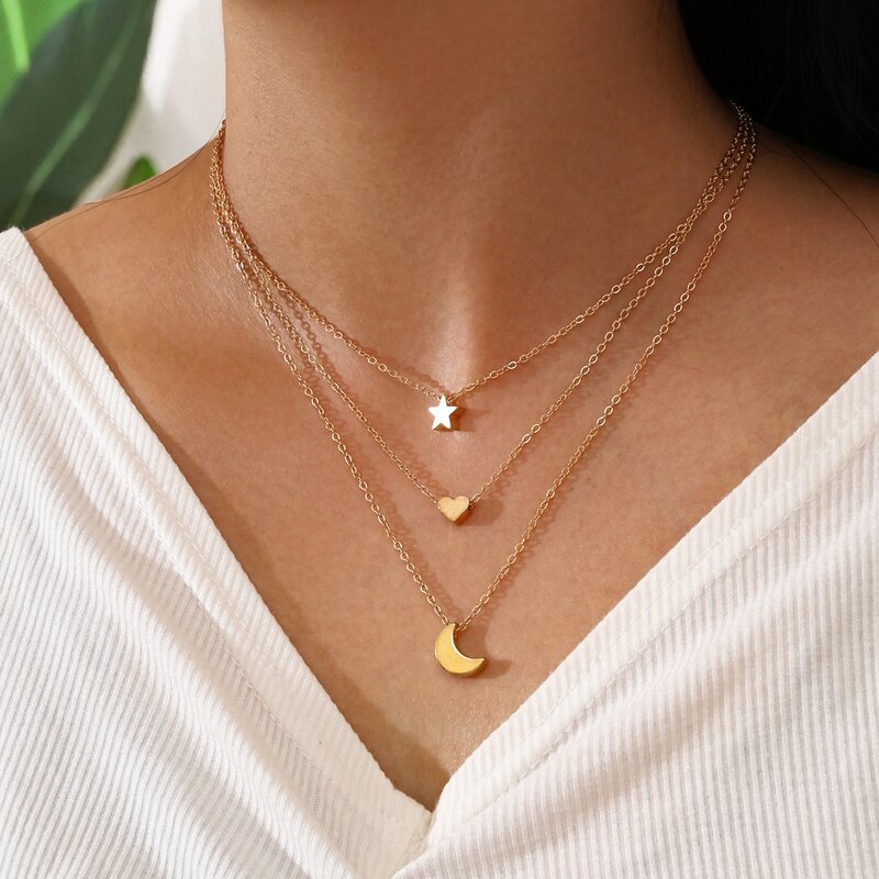 

Moon & Star Layered Necklace, Gold