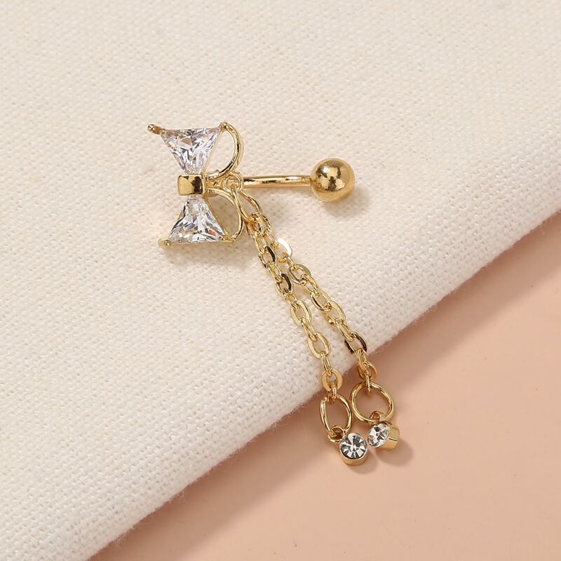

Rhinestone Bow & Chain Decor Belly Ring, Gold