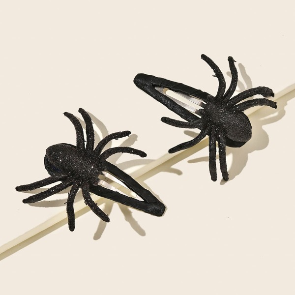 

2pcs Spider Decor Hair Clip, Black