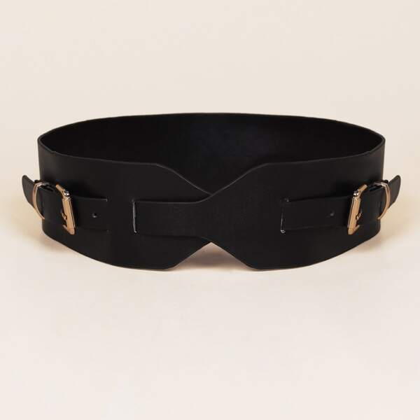 

Double Buckle Wide Belt, Black