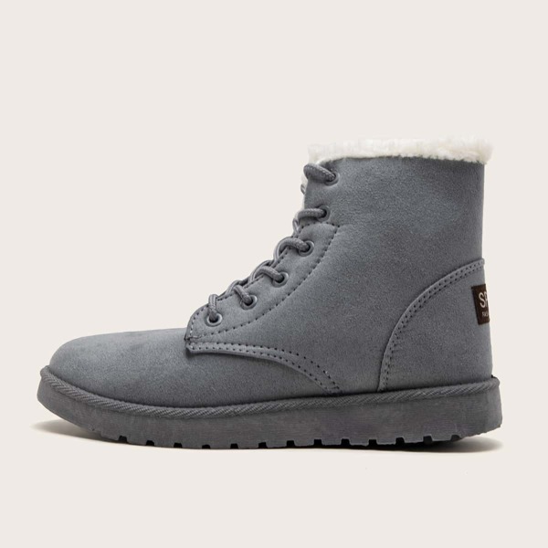 

Letter Patch Lace-up Front Snow Boots, Grey