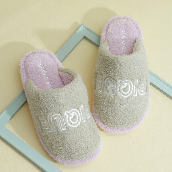 

Letter Graphic Fluffy Slippers, Green