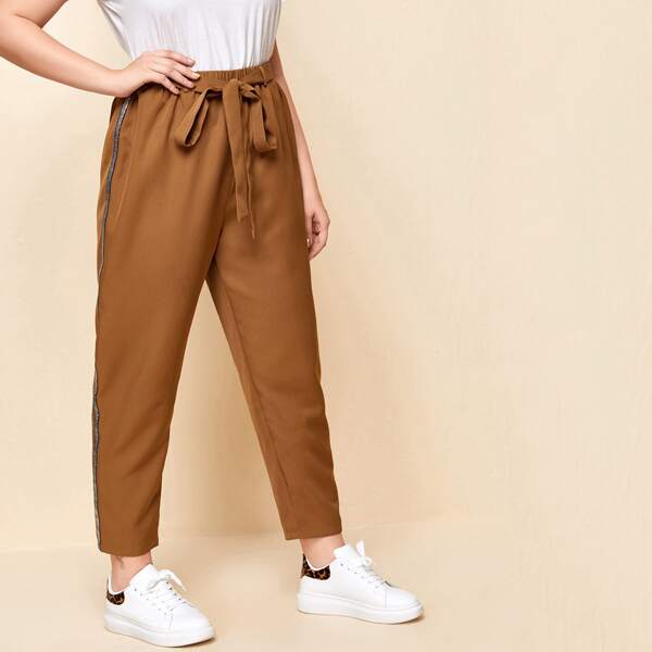 

Plus Tape Side Belted Pants, Brown