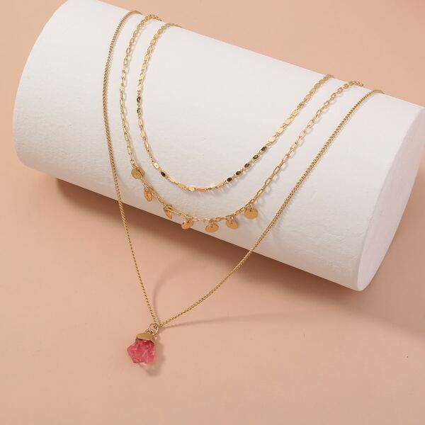 

Stone & Disc Pendant Layered Necklace, Gold