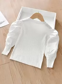 Camiseta Joven De Manga Abullonada Y Tejido De Costilla - Blanco - Ver 2
