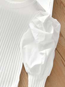 Camiseta Joven De Manga Abullonada Y Tejido De Costilla - Blanco - Ver 3