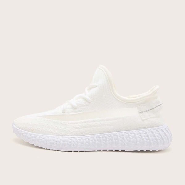 

Lace Up Decor Wide Fit Knit Sneakers, White