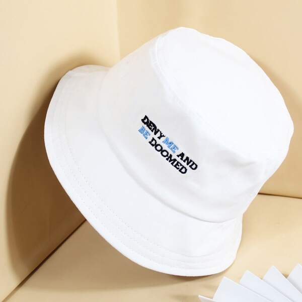 

Letter Embroidery Bucket Hat, White