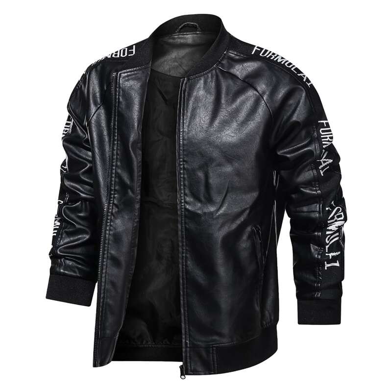 

Guys Letter Graphic PU Leather Bomber Jacket, Black