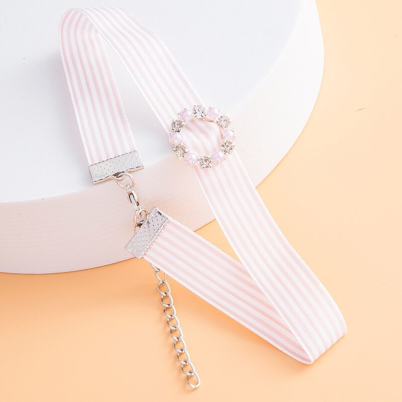 

Striped Pattern Choker, Pink