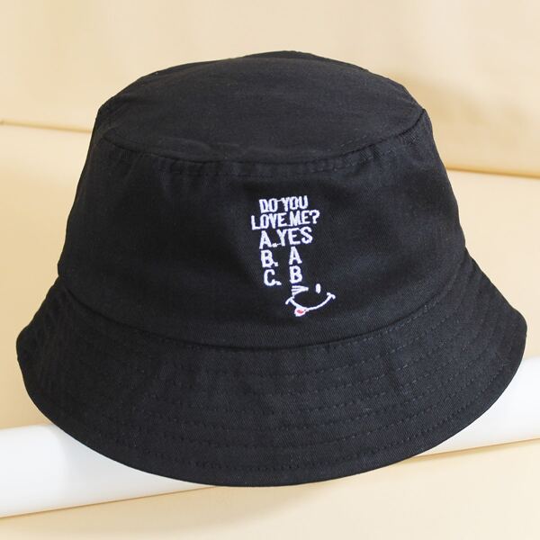 

Letter Embroidery Bucket Hat, Black