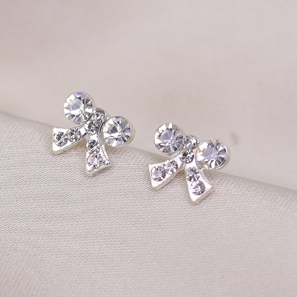 

Rhinestone Bow Stud Earrings, Silver