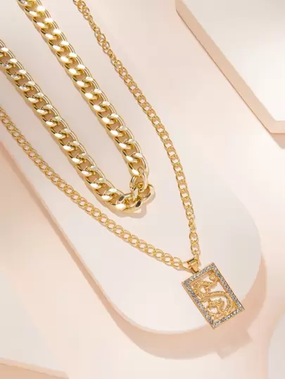 2pcs Chinese Dragon Design Geometric Charm Necklace