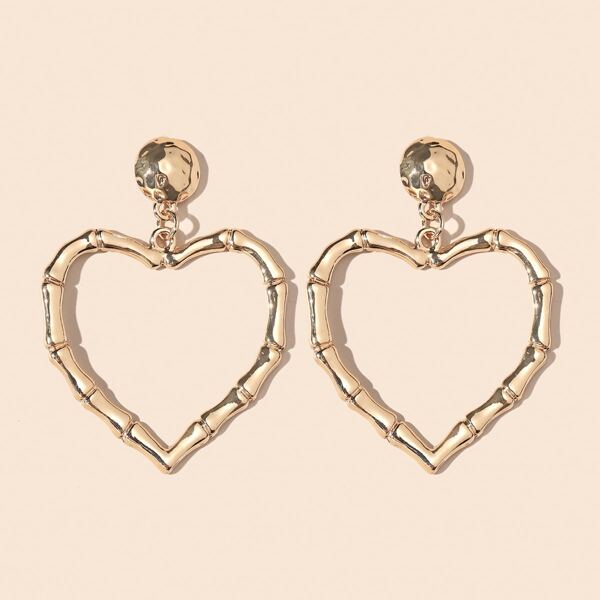 

Metal Heart Drop Earrings, Gold