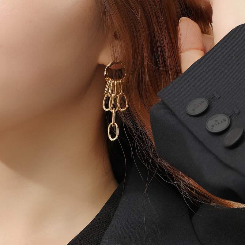 

Geometric Link Drop Earrings, Gold