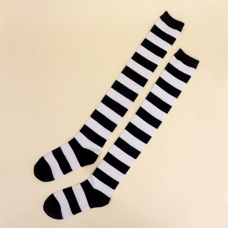 

Striped Over The Knee Socks, Black and white