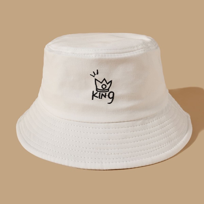

Letter Embroidery Bucket Hat, White
