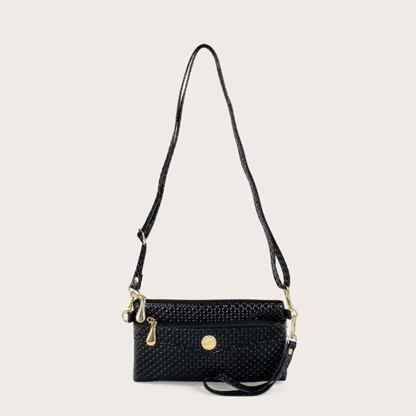 

Textured Pocket Front Crossbody Bag, Black