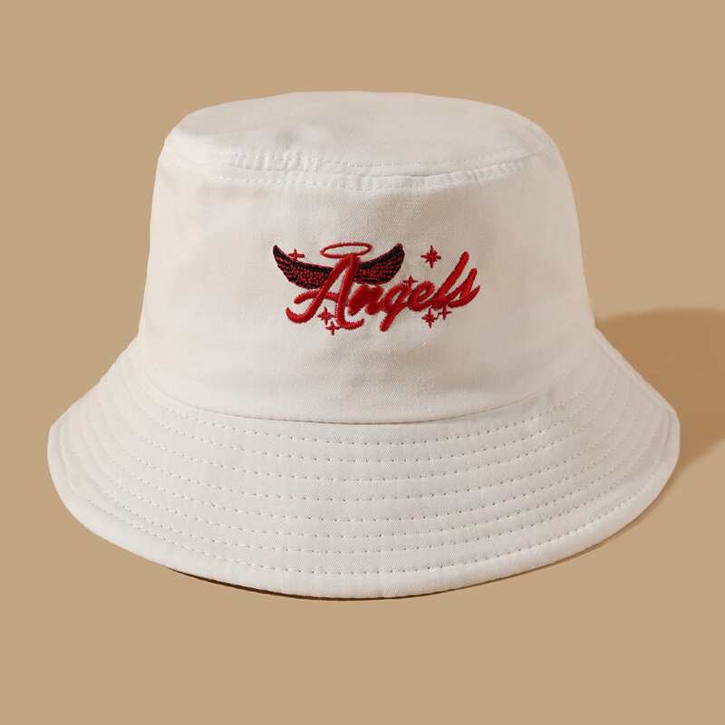 

Letter Embroidery Bucket Hat, White