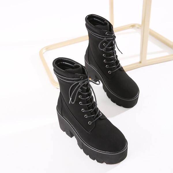 

Lace-up Front Combat Boots, Black