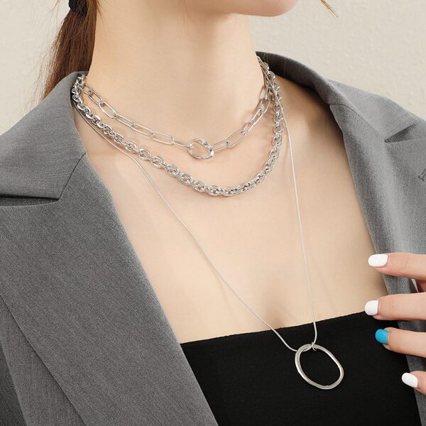 

Round Charm Layered Necklace, Silver