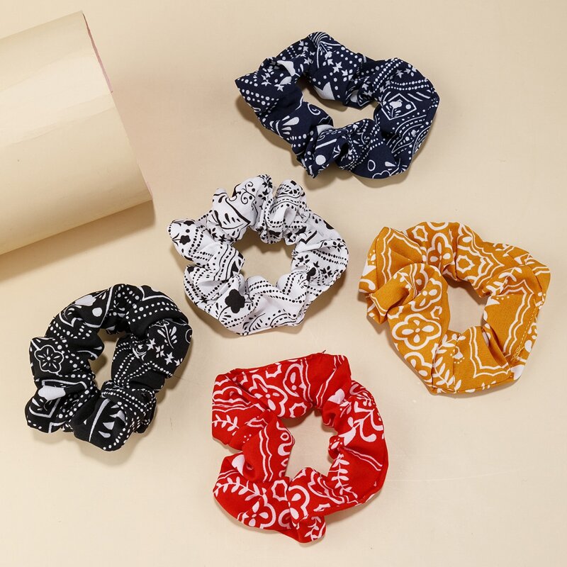 

5pcs Polka Dot & Flower Print Scrunchies, Multicolor