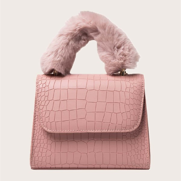 

Plush Croc Embossed Satchel Bag, Pink