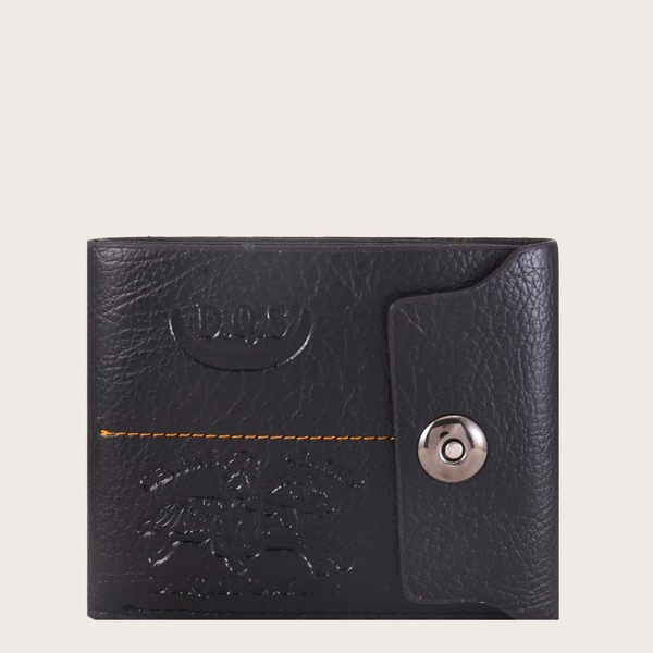 

Men Letter Embossed Snap Decor Purse, Black