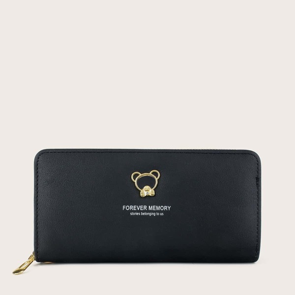 

Letter Graphic Zip Around Purse, Black