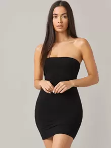 SHEIN BASICS Vestido tubo ajustado - Negro - Ver 3