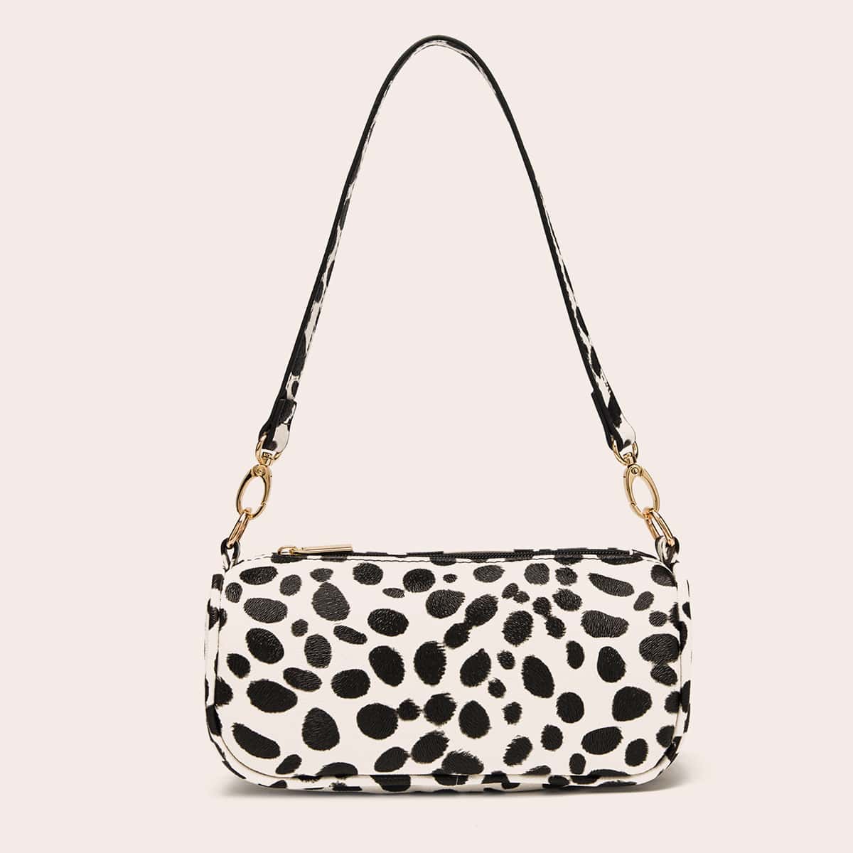 

Dalmatian Pattern Baguette Bag, Black