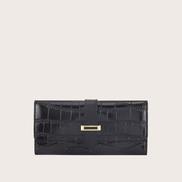 

Croc Embossed Long Purse, Black