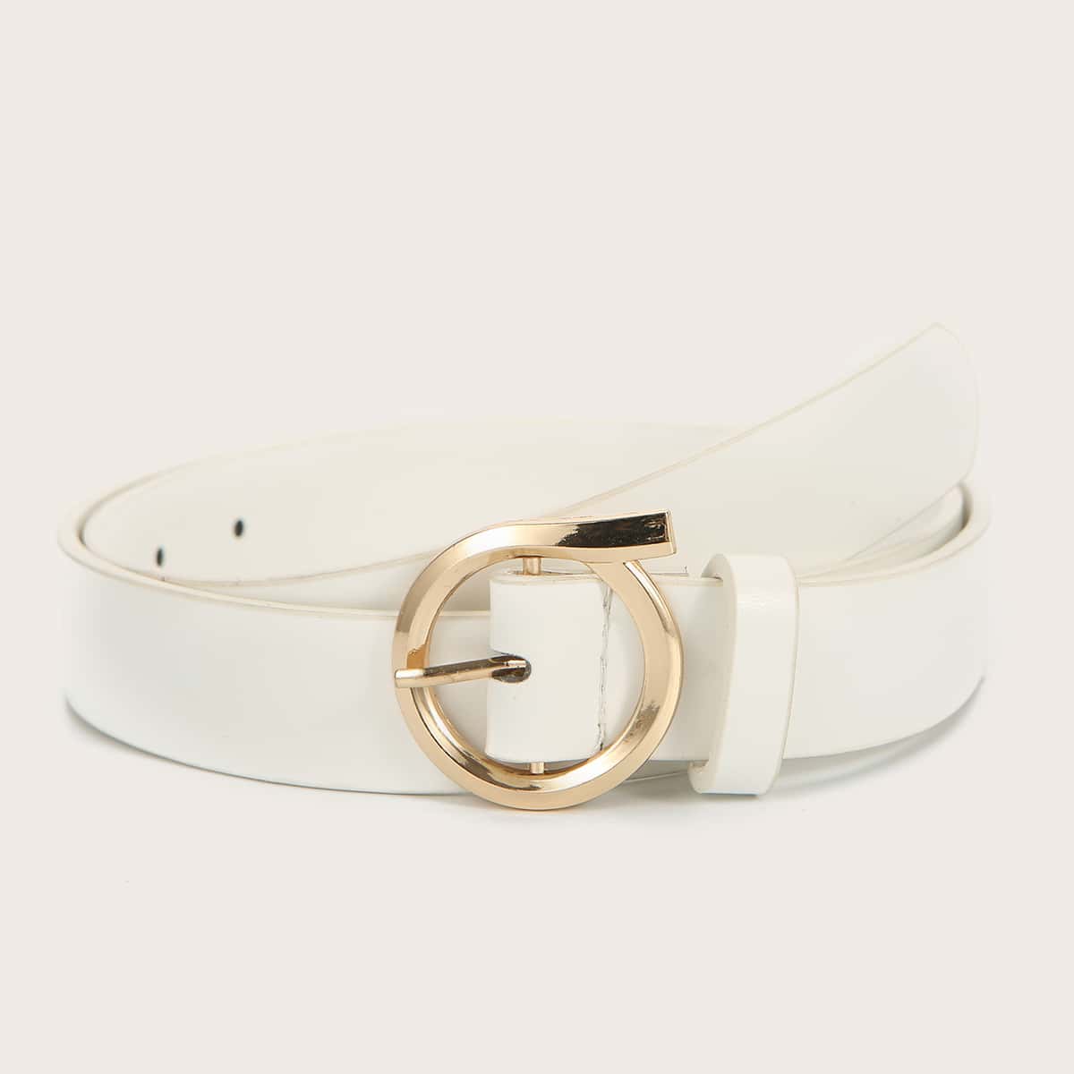 Metal Buckle Plain Belt, White
