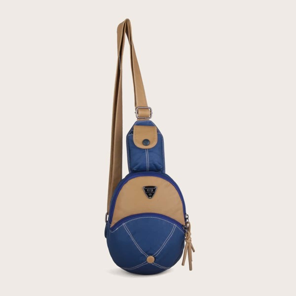

Stitch Detail Color Block Sling Bag, Blue