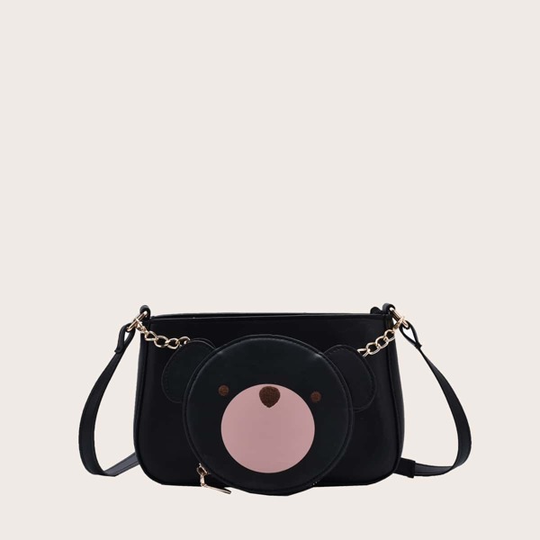 

Bear Graphic Crossbody Bag, Black