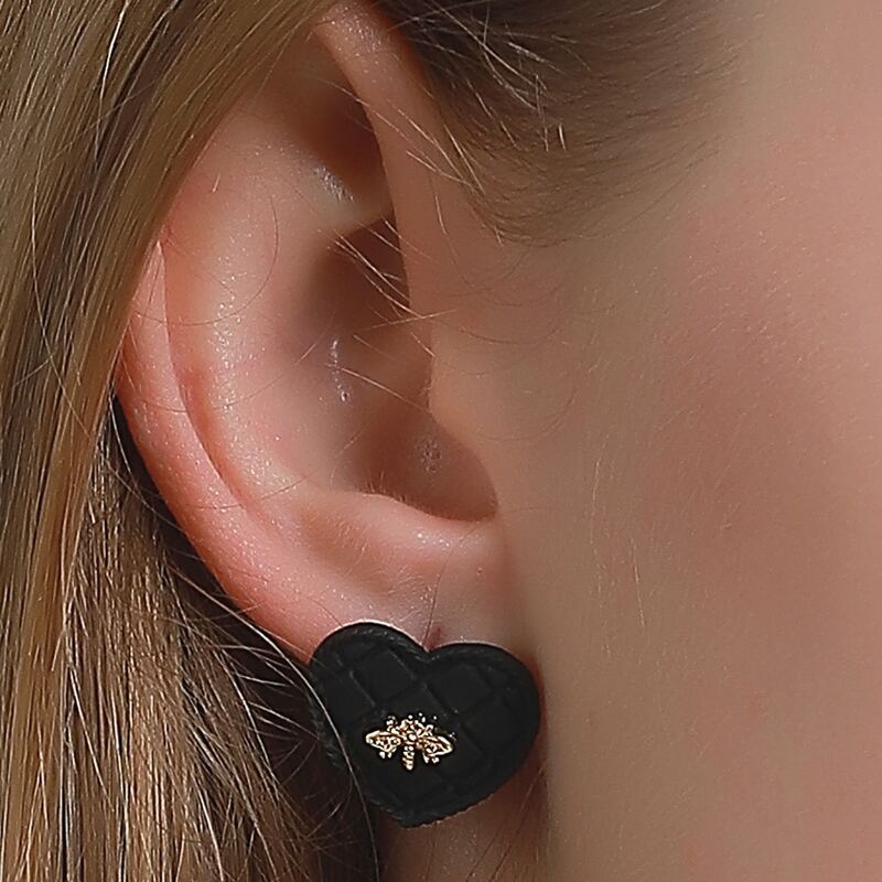 

Bee Decor Heart Earrings, Black