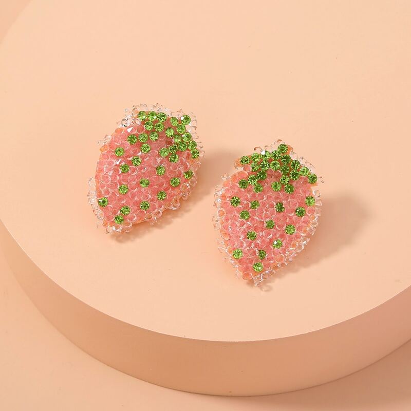 

Rhinestone Decor Strawberry Earrings, Pink