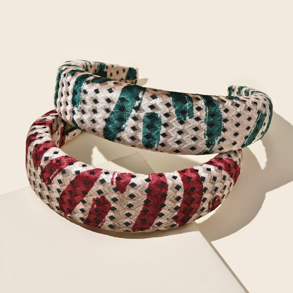 

2pcs Geo Print Padded Hair Hoop, Multicolor