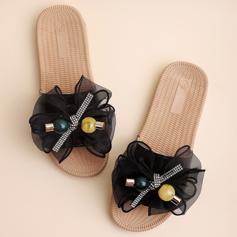 

Bow Decor Slide Sandals, Black