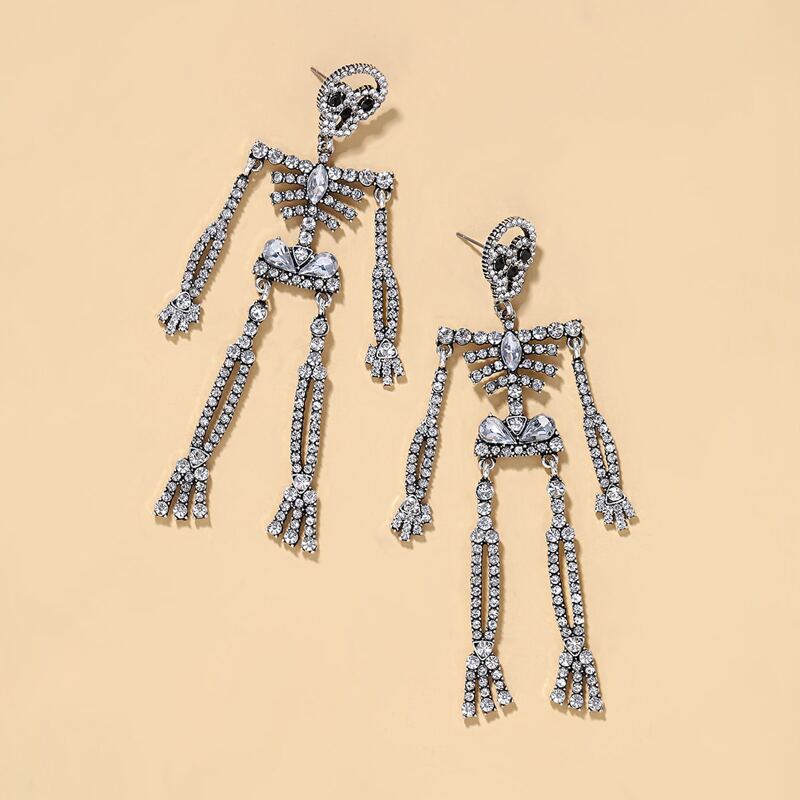 Rhinestone Skeleton Drop Earrings, White