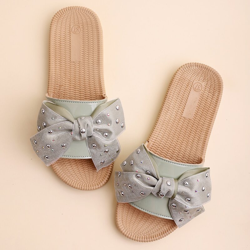 

Bow Decor Slide Sandals, Green