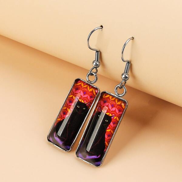 

Cat Pattern Drop Earrings, Multicolor