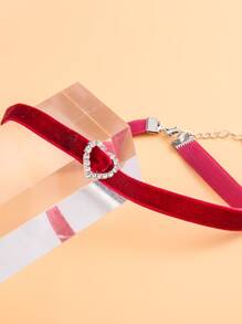 Rhinestone Heart Design Choker - Burgundy - View 3